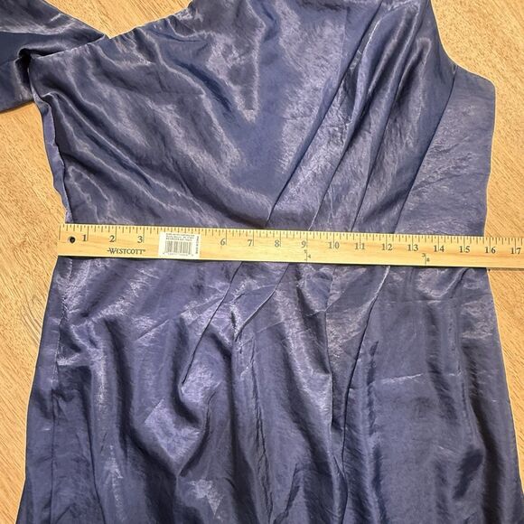 Navy Draped Dress One-Shoulder Satin Sz 10 Slit Evening Cocktail Blue Long ASOS - Picture 16 of 16